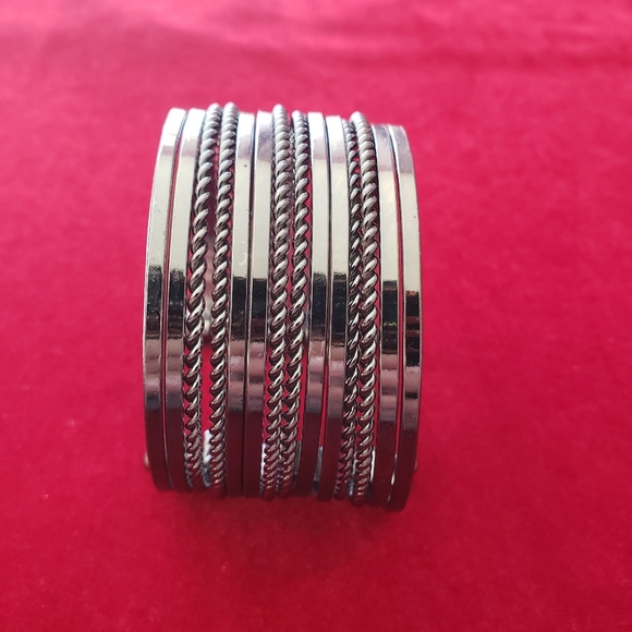 Black Silver Metal Multi Strand Cuff Statement Bracelet - Picture 5 of 7